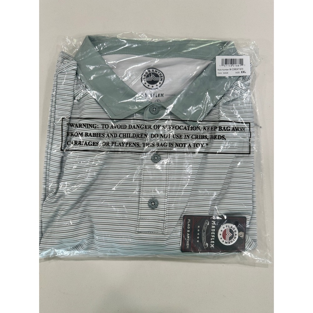 Flag & Anthem Mens MadeFlex Performance Polo Shirt Sage‎ Green Striped XXL NEW